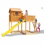 Parco Giochi in Legno Verniciato Color Teak Fungoo MY SIDE Torre con Scivolo e Casetta - foto 11