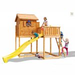 Parco Giochi in Legno Verniciato Color Teak Fungoo MY SIDE Torre con Scivolo e Casetta-42459