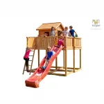 Parco Giochi in Legno Verniciato Color Teak Fungoo MY SPACE XL Torre con Scivolo e Casetta - foto 13