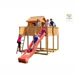 Parco Giochi in Legno Verniciato Color Teak Fungoo MY SPACE XL Torre con Scivolo e Casetta-44985
