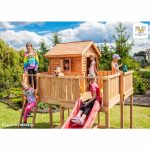 Parco Giochi in Legno Verniciato Color Teak Fungoo MY SPACE XL Torre con Scivolo e Casetta-44987