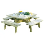 Tavolo Picnic in Legno Impregnato QUADRATO 228 x 228 cm - Con 4 Panche - foto 2