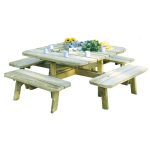 Tavolo Picnic in Legno Impregnato QUADRATO 228 x 228 cm - Con 4 Panche-33780