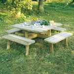 Tavolo Picnic in Legno Impregnato QUADRATO 228 x 228 cm - Con 4 Panche-0