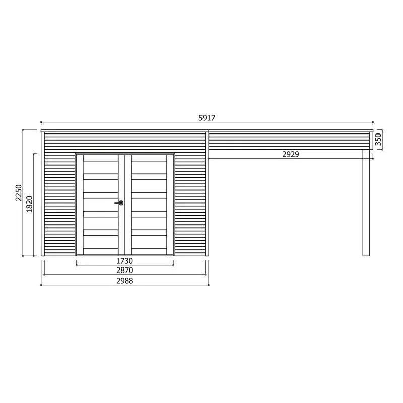 Casetta in legno impregnato SALERNO 591 x 198 x 225 h. cm con pergolato - Carico neve 30 kg al Mq-34487