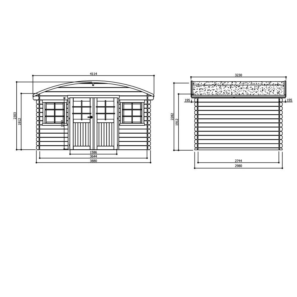 Casetta DAINVILLE II in legno 388 x 298 x 230 spessore 28 pavimento COMPRESO-34538