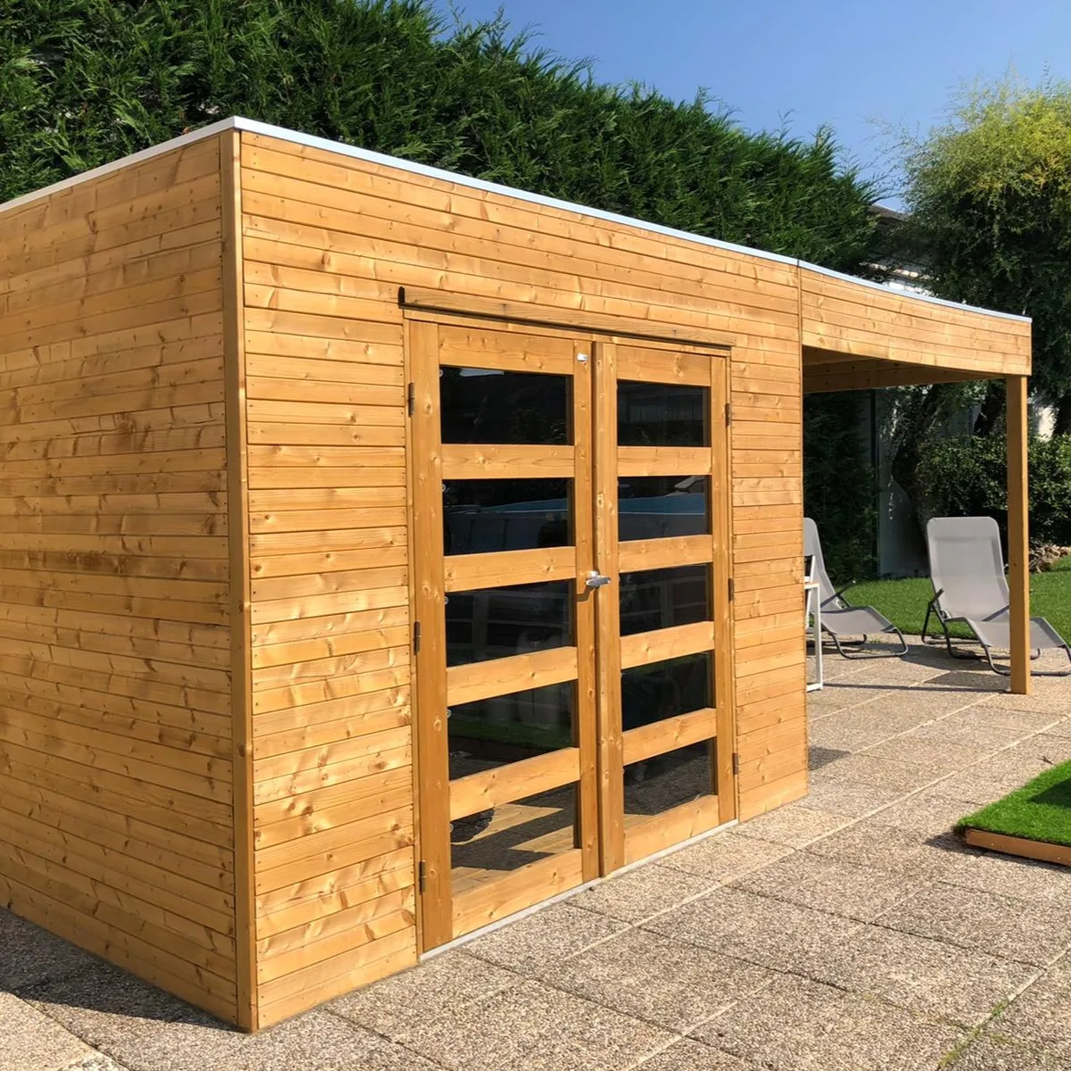 Casetta in legno impregnato TARENTO 591 x 290 x 225 h. cm con pergolato - Carico neve 30 kg al Mq-42249