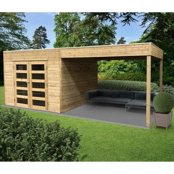 Casetta in legno impregnato TARENTO 591 x 290 x 225 h. cm con pergolato - Carico neve 30 kg al Mq-0