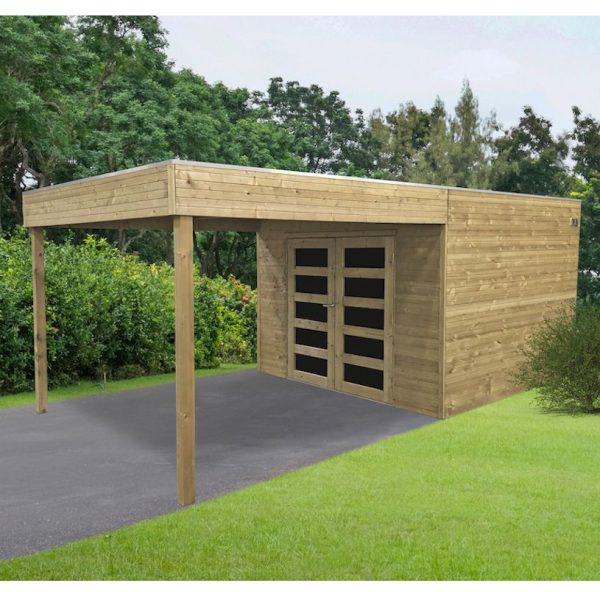 Casetta in legno impregnato MATERA 577 x 298 x 225 h. cm con pergolato - Carico neve 30 kg al Mq-0