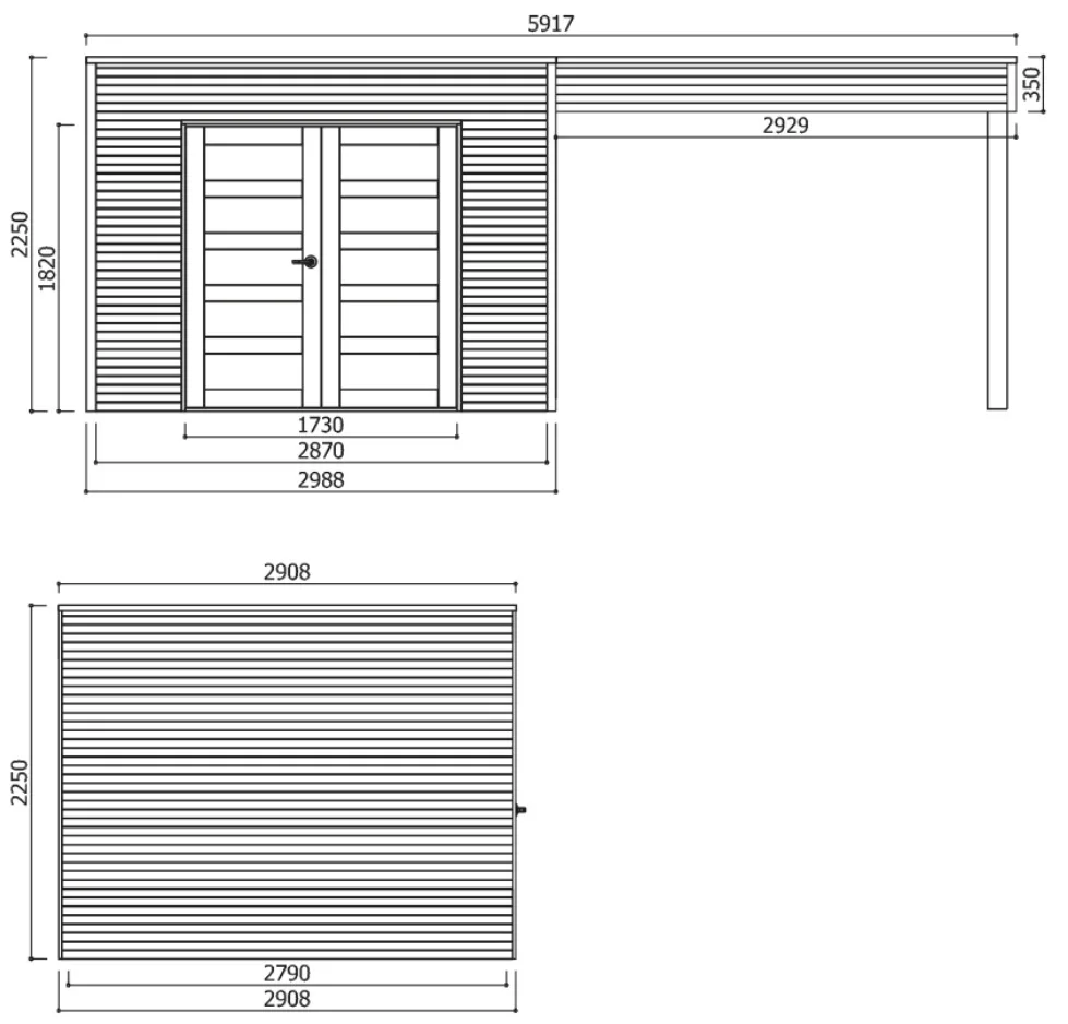 Casetta in legno impregnato TARENTO 591 x 290 x 225 h. cm con pergolato - Carico neve 30 kg al Mq-34500