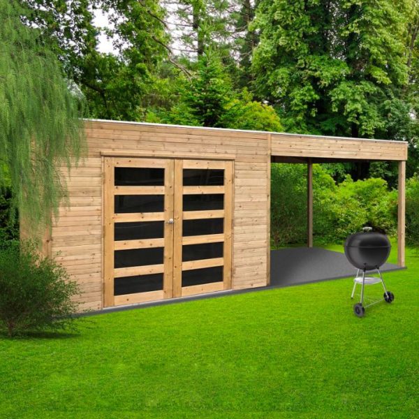 Casetta in legno impregnato SALERNO 591 x 198 x 225 h. cm con pergolato - Carico neve 30 kg al Mq-0