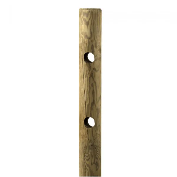 Palo di Chiusura Staccionata Diametro 8 cm 2 fori per corda Pino Autoclavato 150 h-0
