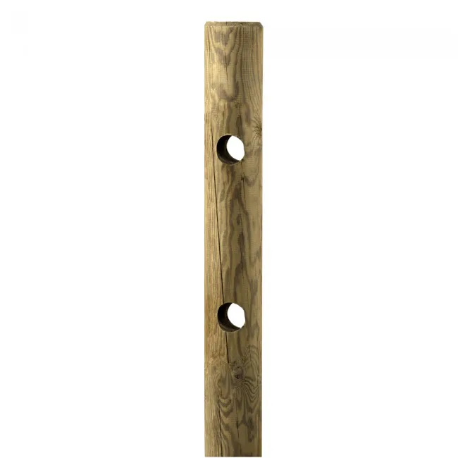 Palo di Chiusura Staccionata Diametro 8 cm 2 fori per corda Pino Autoclavato 150 h-0