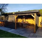 Onlywood Gazebo in Legno Impregnato MODERN 592 x 340 cm con Tetto in Legno Piatto - Antivento-42419