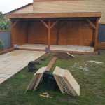 Onlywood Gazebo in Legno Impregnato MODERN 592 x 340 cm con Tetto in Legno Piatto - Antivento-42424