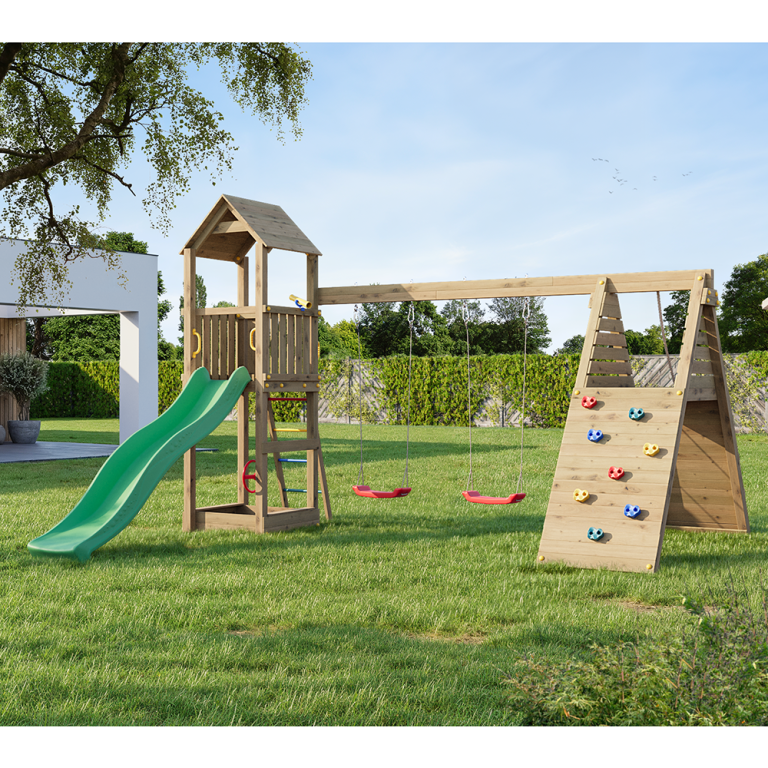 Parco Giochi in Legno Autoclavato Fungoo FLEPPI Torre con Scivolo e Altalene-0