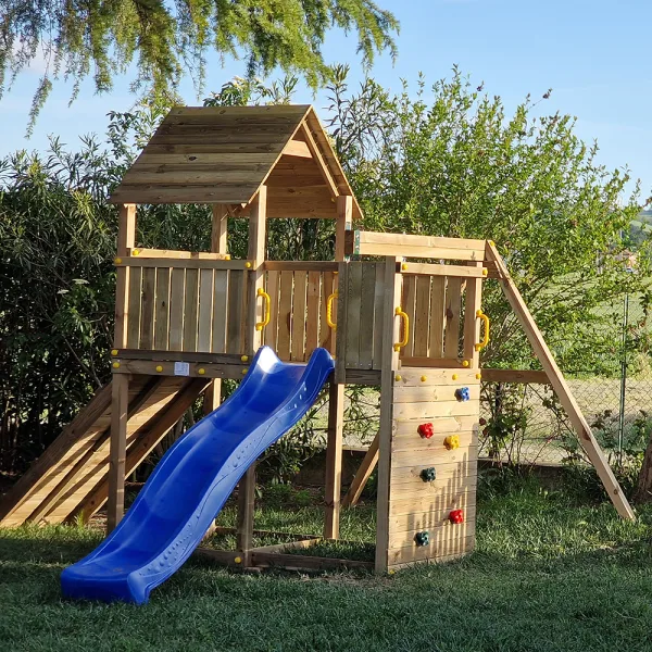 Parco Giochi in Legno Autoclavato CAROL 3 con Altalena e Scivolo Fungoo-0