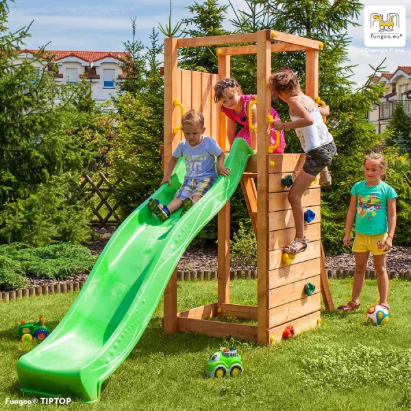 Parco Giochi in Legno Verniciato Color Teak Fungoo TIP TOP Torre con Scivolo -0