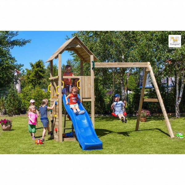 Parco Giochi in Legno Autoclavato Fungoo CAROL 2 con Scivolo e Altalena-0