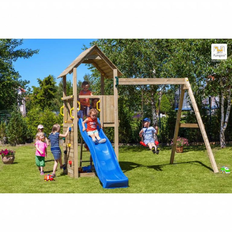 Parco Giochi in Legno Autoclavato Fungoo CAROL 2 con Scivolo e Altalena-0