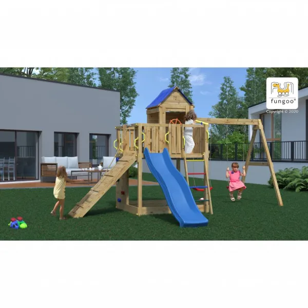 Parco Giochi in Legno Autoclavato Fungoo CASA SULL'ALBERO con Scivolo e Altalene-0
