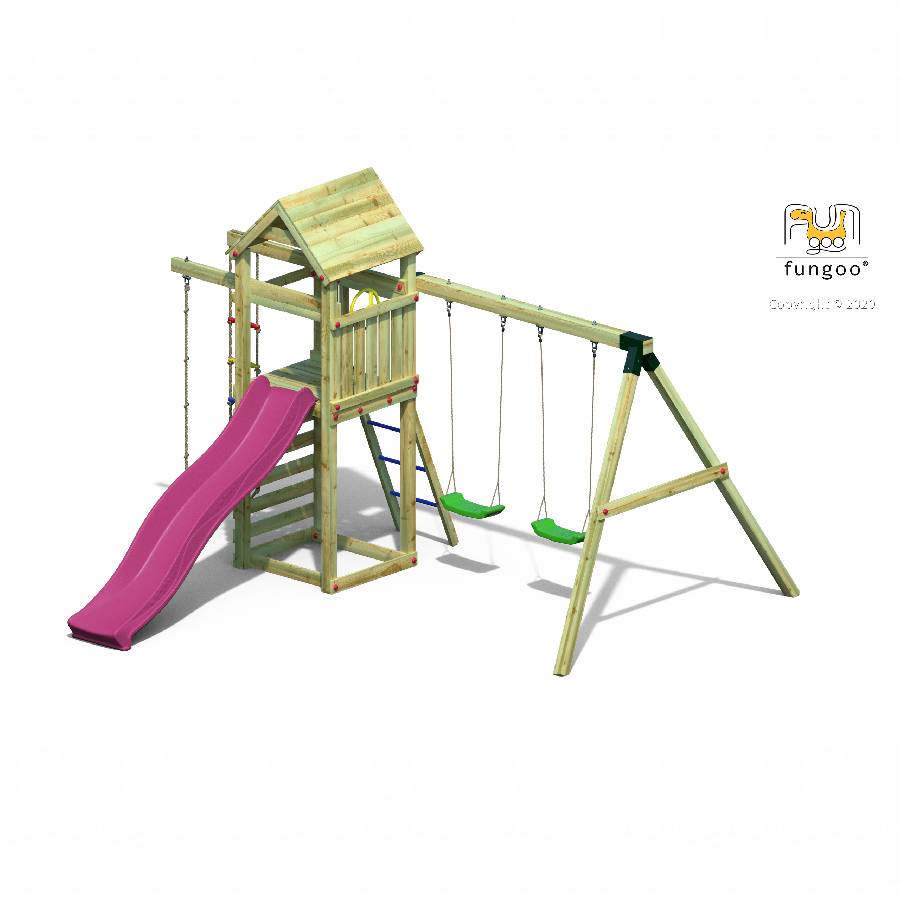 Parco Giochi in Legno Autoclavato Fungoo GAIA Torre con Scivolo e Altalene-43049