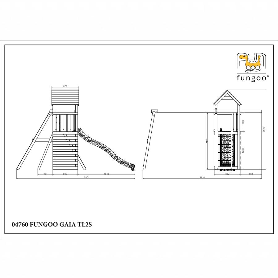 Parco Giochi in Legno Autoclavato Fungoo GAIA Torre con Scivolo e Altalene-43048