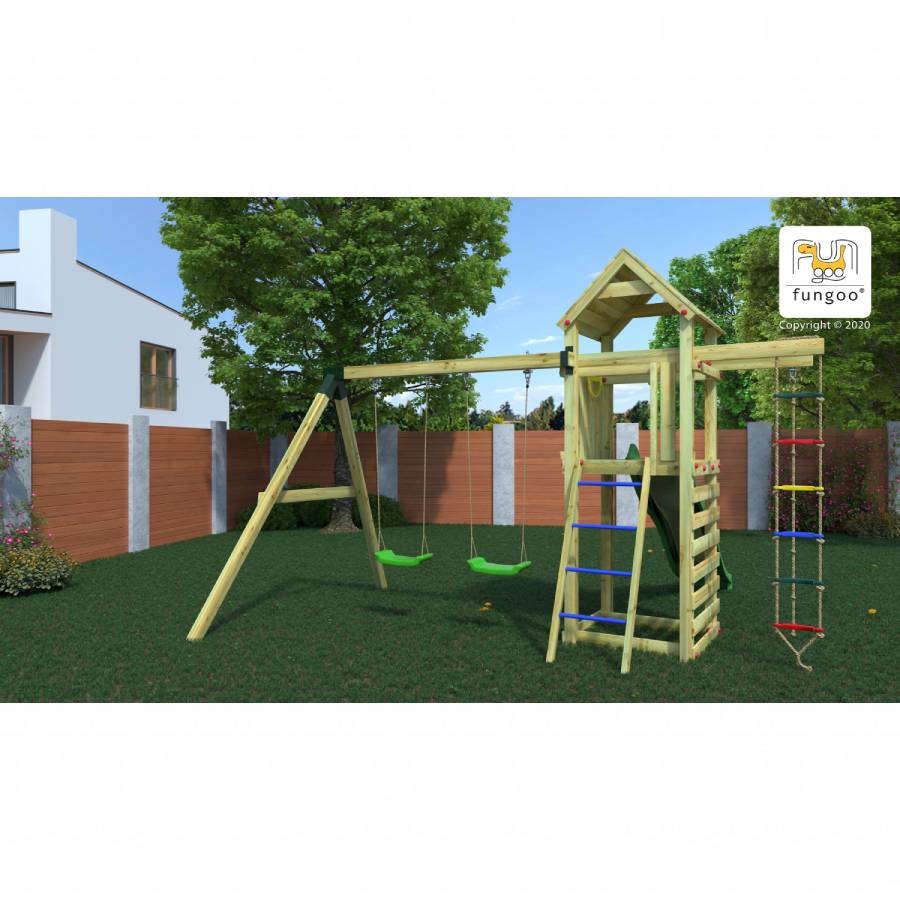 Parco Giochi in Legno Autoclavato Fungoo GAIA Torre con Scivolo e Altalene-43047