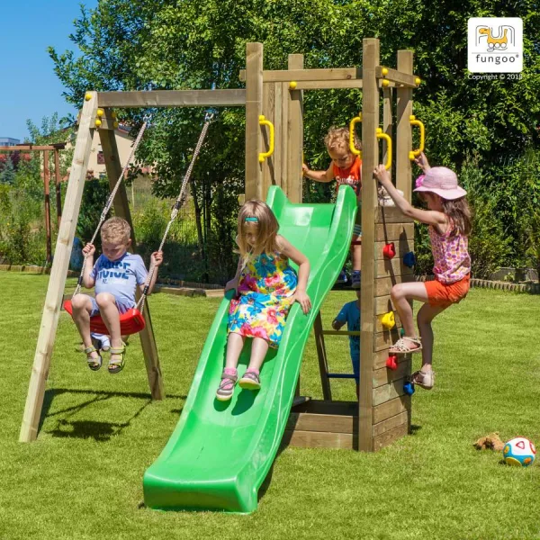 Parco Giochi in Legno Autoclavato Fungoo FUNNY 3 con Scivolo e Altalena-0