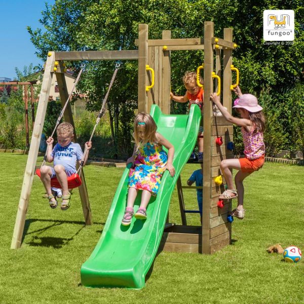 Parco Giochi in Legno Autoclavato Fungoo FUNNY 3 con Scivolo e Altalena-0