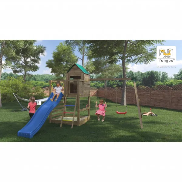 Parco Giochi in Legno Autoclavato Fungoo JARCAS Torre con Scivolo e Altalene-0