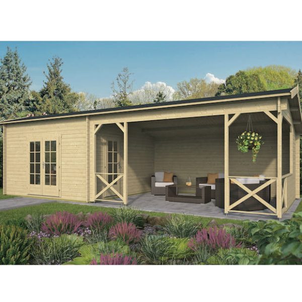 Onlywood Casetta in legno con tettoia laterale MOKKA 900 X 400 cm-0