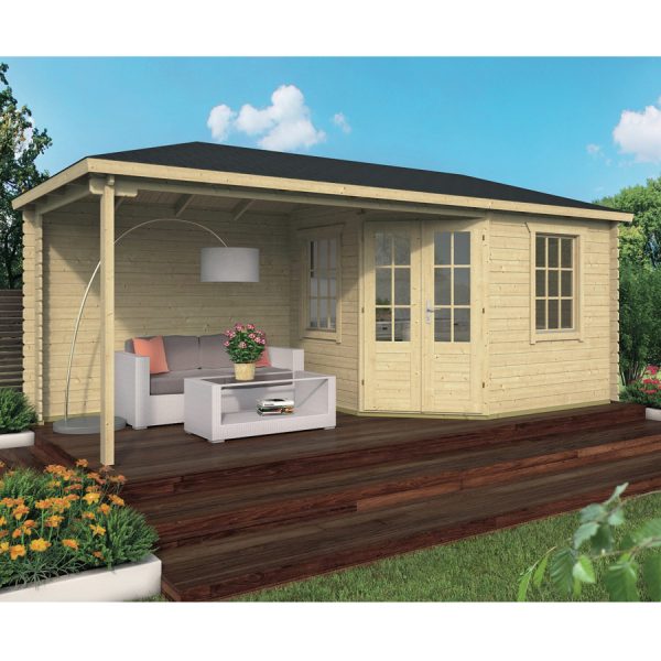 Onlywood Casetta in legno con tettoia laterale NIKLAS 575 X 250 cm-0