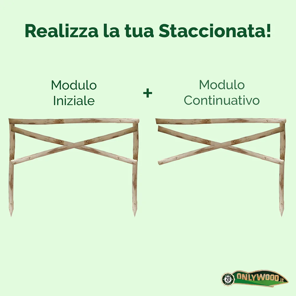Onlywood Staccionata Croce S. Andrea in Castagno scortecciato (dimensioni L 200cm x H 150cm) - Modulo Iniziale con 2 piantoni-48902