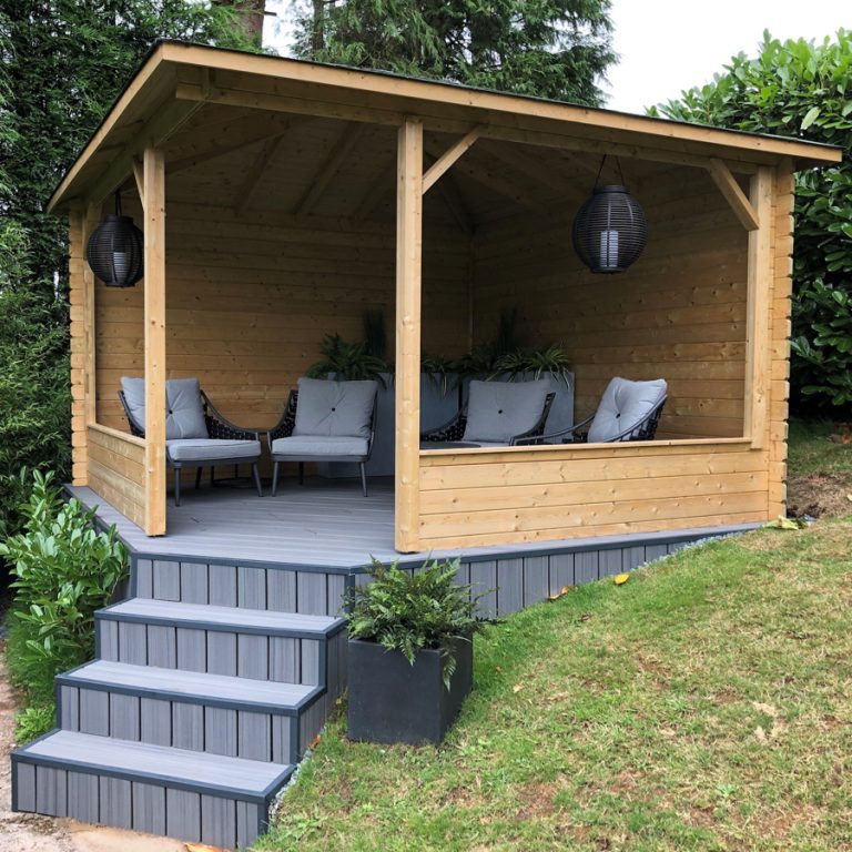 Onlywood Gazebo in Legno Chiuso MITCH 350x350 cm con Frangivista-0