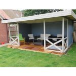 Gazebo Tettoia KONSTANTIN in Legno 500 x 340 cm con Pareti e Steccato-44652