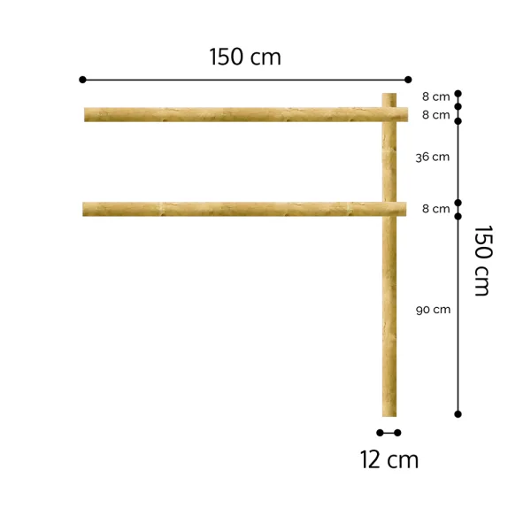 Onlywood Staccionata a 2 traverse in Pino certificato due fori (misure L 200cm x H 150cm) - Modulo continuativo con 1 piantone -0