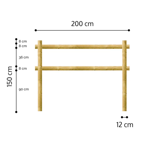 Onlywood Staccionata a 2 traverse in Pino certificato due fori (misure L 200cm x H 150cm) - Modulo iniziale con 2 piantoni-0