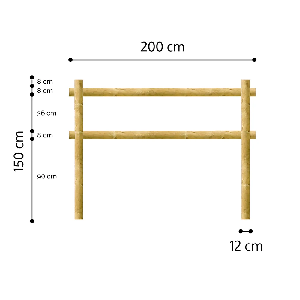 Onlywood Staccionata a 2 traverse in Pino certificato due fori (misure L 200cm x H 150cm) - Modulo iniziale con 2 piantoni-0
