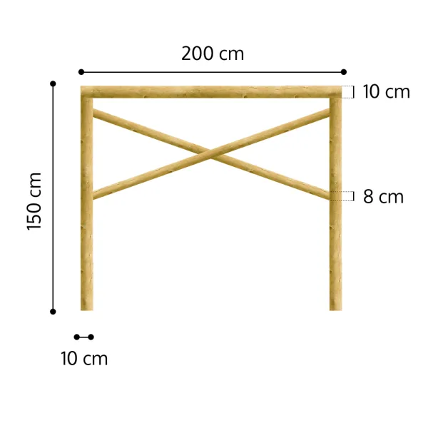 Onlywood Staccionata in Legno a Croce Sant'Andrea in Pino. Dimensioni (misure L 200 centimetri x H 150 centimetri). Modulo iniziale con 2 piantoni