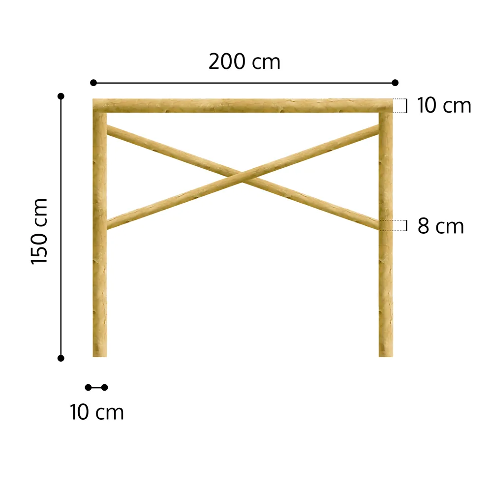 Onlywood Staccionata in Legno a Croce Sant'Andrea in Pino. Dimensioni (misure L 200 centimetri x H 150 centimetri). Modulo iniziale con 2 piantoni-0