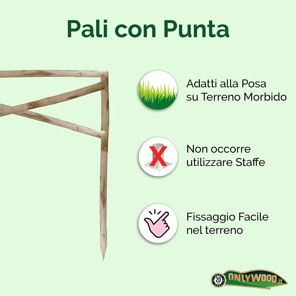 Onlywood Staccionata Croce S. Andrea in Castagno scortecciato (dimensioni L 200cm x H 150cm) - Modulo Iniziale con 2 piantoni-48905
