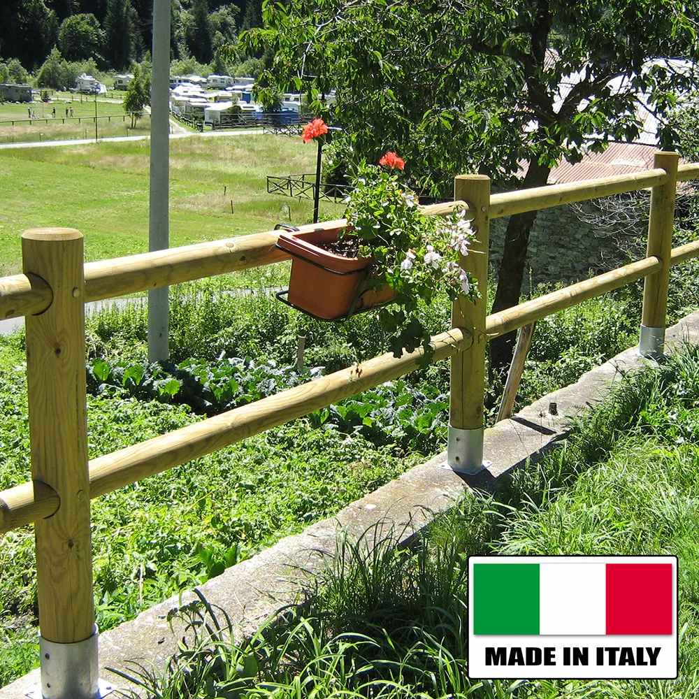 Onlywood Staccionata a 2 traverse in Pino certificato due fori (misure L 200cm x H 150cm) - Modulo continuativo con 1 piantone -49121
