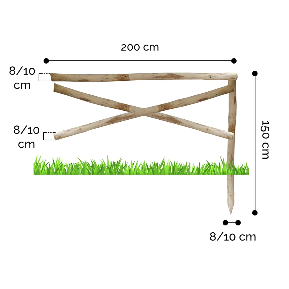 Onlywood Staccionata Croce S. Andrea in Castagno scortecciato (dimensioni L 200cm x H 150cm) - Modulo continuativo con 1 piantone-0 Onlywood Staccionata Croce S. Andrea in Castagno scortecciato (dimensioni L 200cm x H 150cm) - Modulo continuativo con 1 piantone-0