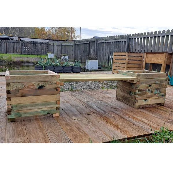 Onlywood Fioriere con Seduta in Legno di Pino Trattato - 200 x 50 x 46 h. cm-0