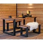 Onlywood Set Tavolo e Sedie da giardino in Teak e Acciaio Nero-79853