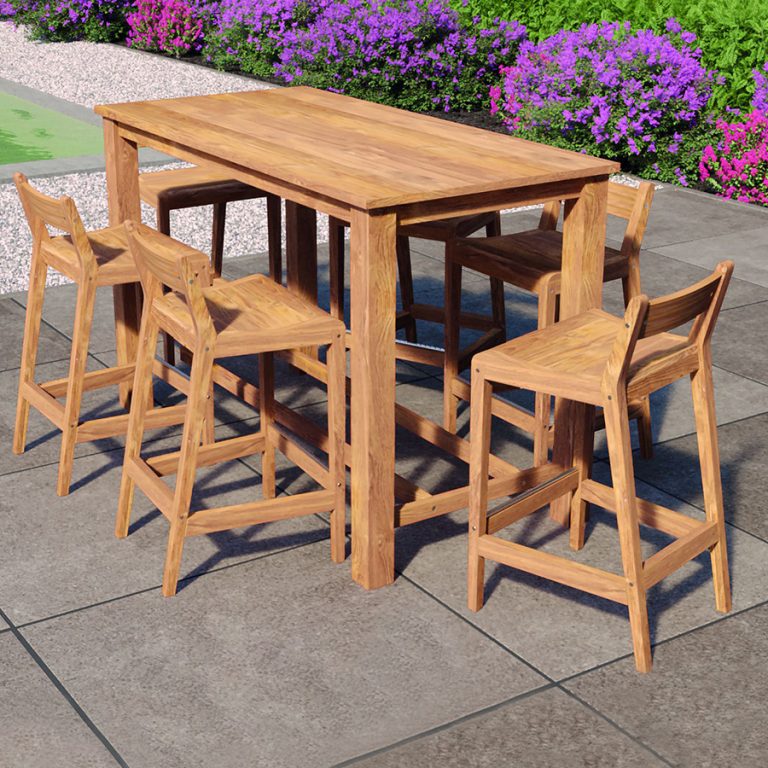 Onlywood Tavolo Alto con Sgabelli in Legno Teak -0