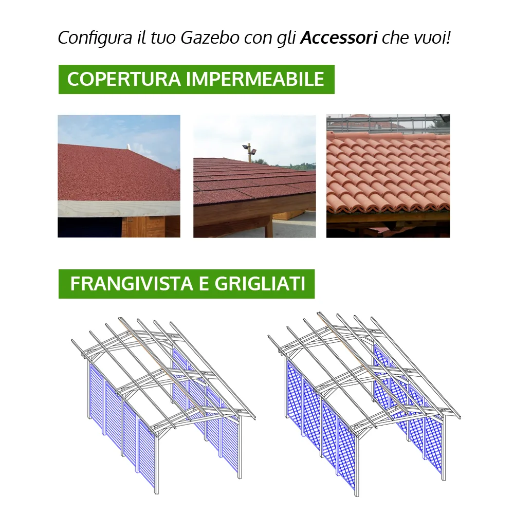 Onlywood Gazebo in Legno impregnato TIP 4 x 4,8 Tetto Antivento - Personalizzabile-47071