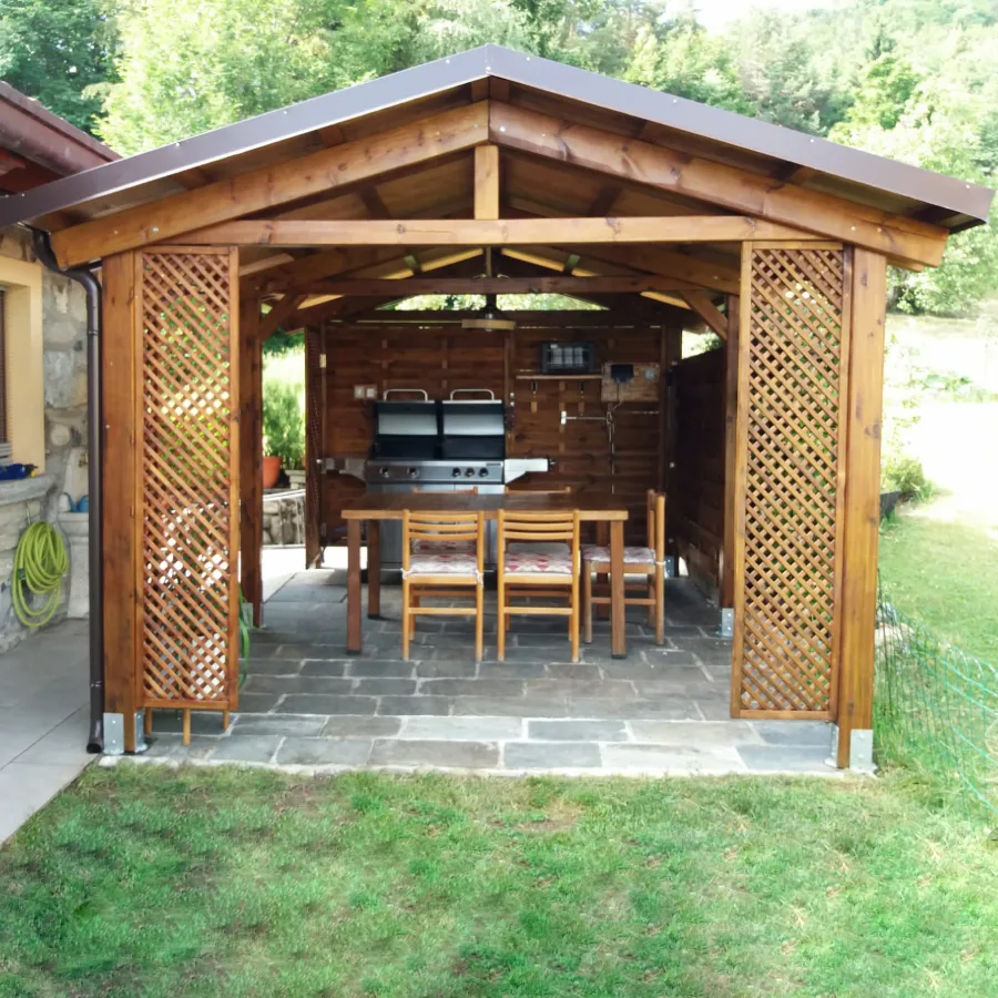 Onlywood Gazebo in Legno impregnato TIP 3 x 6 Tetto Antivento - Personalizzabile-48021