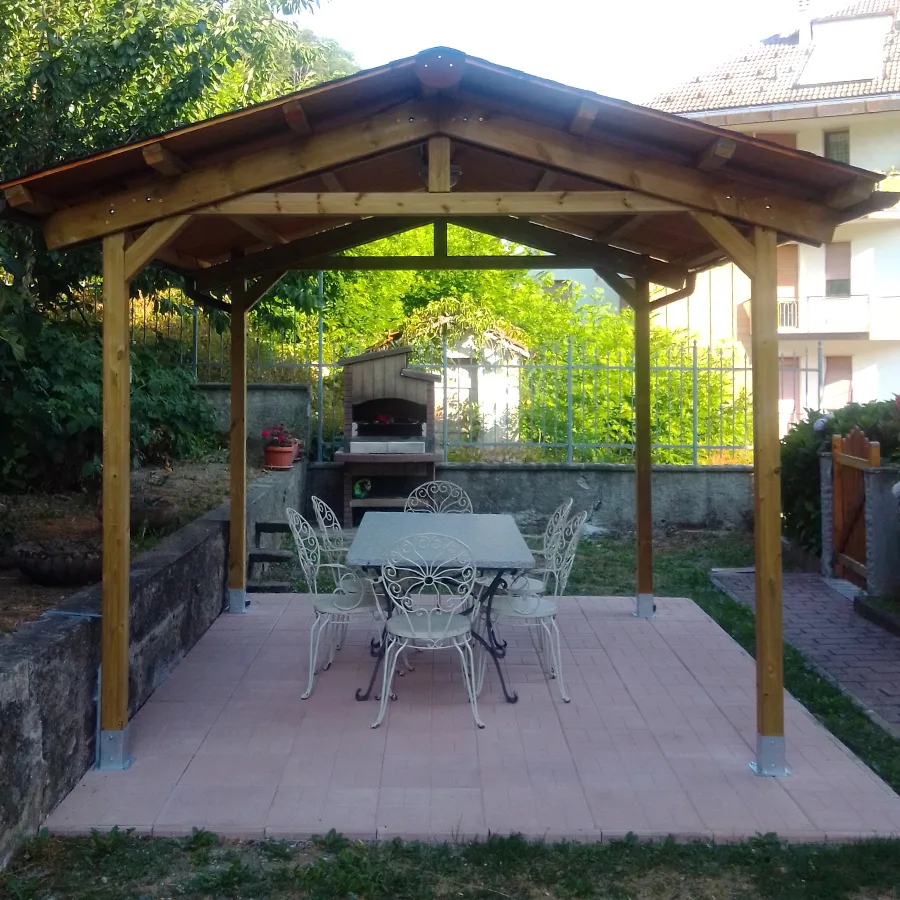 Onlywood Gazebo in Legno impregnato TIP 4 x 4,8 Tetto Antivento - Personalizzabile-48202